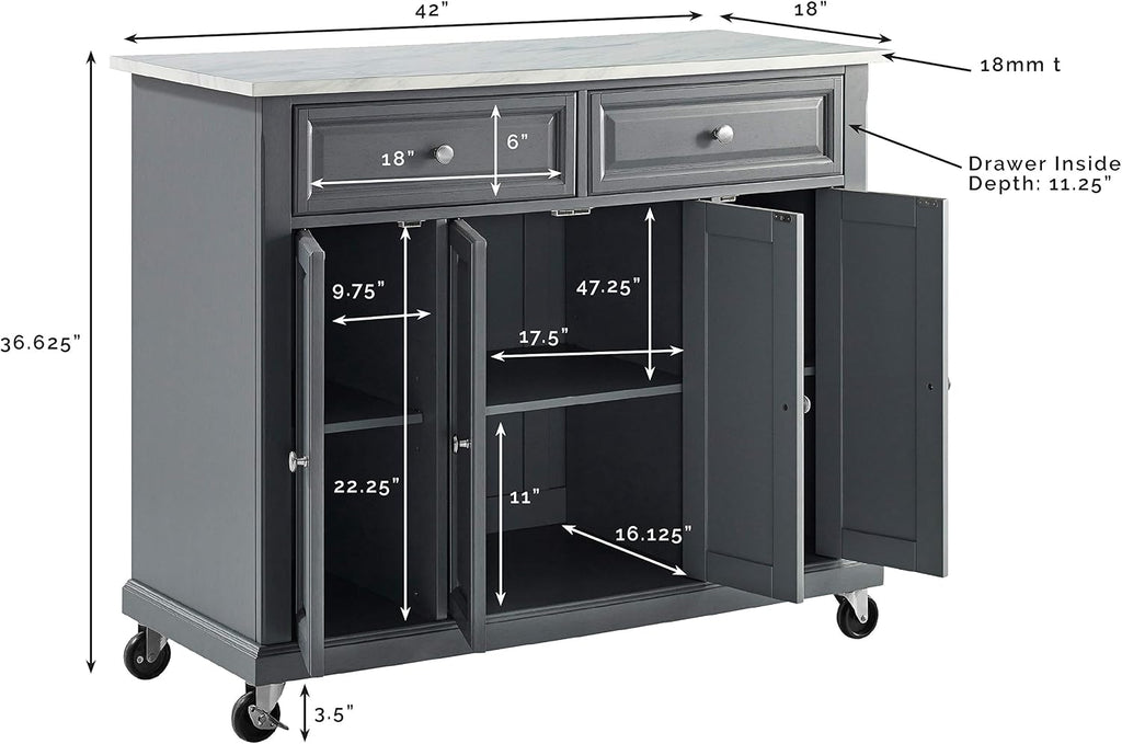 Crosley Furniture Avery Kitchen Island with Storage Shelves, Microwave Stand, Coffee Bar, Gray