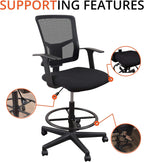 Stand Up Desk Store Sit to Stand Drafting Task Stool Chair for Standing Desks with Adjustable Footrest and Armrests (Black)
