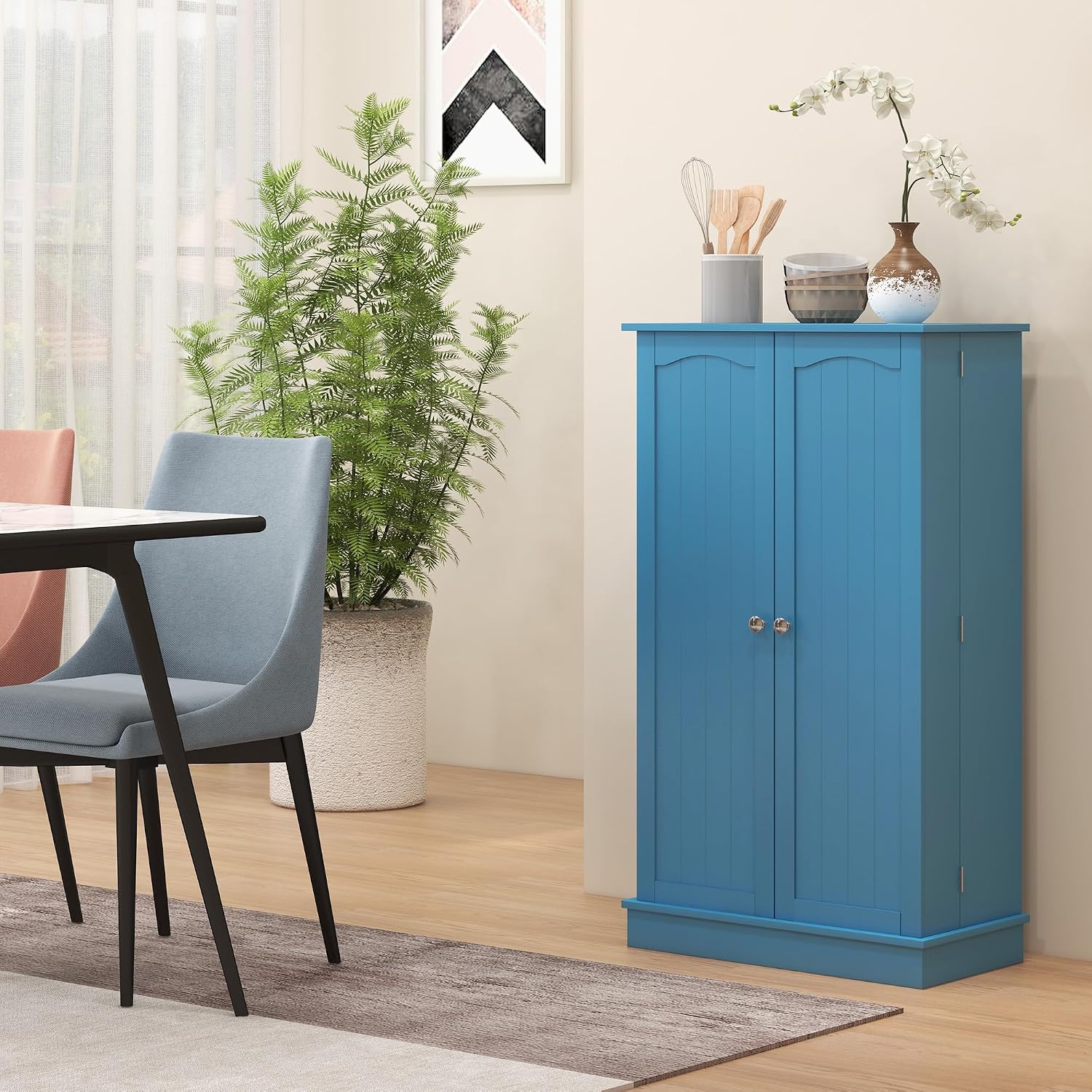 Storage Cabinet, 41" Kitchen Pantry with 12 Door Shelves and Adjustable Shelving, Double Doors, Blue