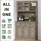 IDEALHOUSE Pantry with Drawers and Adjustable Shelves, 71”Tall Freestanding Kitchen Pantry Cabinet with Microwave Stand, Hutch Cabinet for Kitchen, Dining Room, Grey