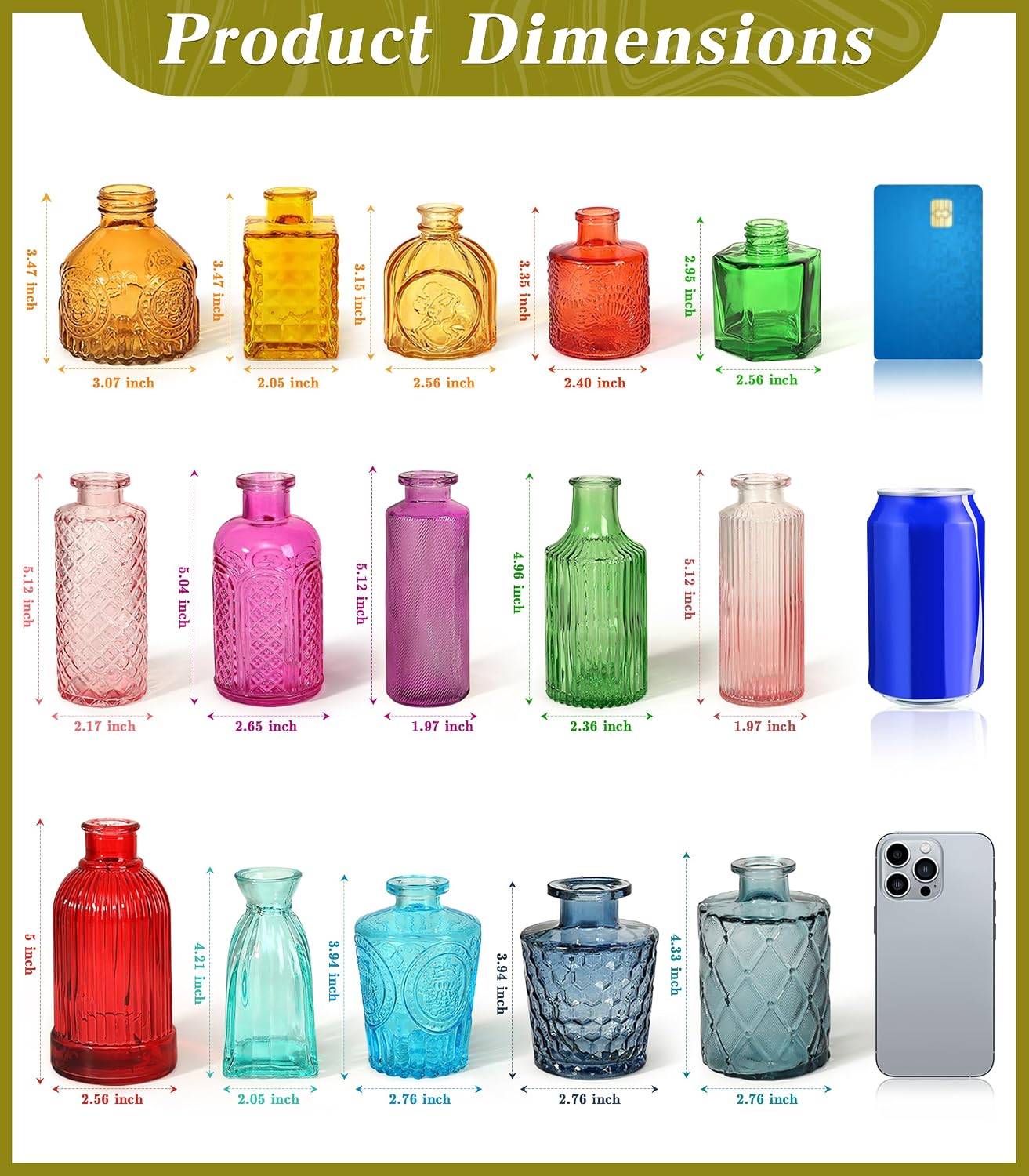 Set of 15 Colorful Glass Bud Vases - Small Textured Flower Vases for Centerpieces, Wedding Table Decor, Retro Home Decor Bulk Vase Set for DIY, Events & Gifts