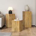 Retro Natural Style Side Table Set of 3,Stackable End Tables,Square-Column MGO Side Table for for Living Room,Bedroom,Office,Natural Color