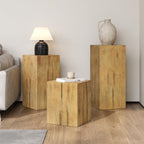 Retro Natural Style Side Table Set of 3,Stackable End Tables,Square-Column MGO Side Table for for Living Room,Bedroom,Office,Natural Color