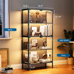 PEUKC 65" Glass Display Cabinet with 3-Color LED Light, Display Case with 4 Tempered Glass Doors and Shelves, Metal Frame Curio Storage Cabinet for Collectibles, Figures, Awards, Toy, Book (Black)