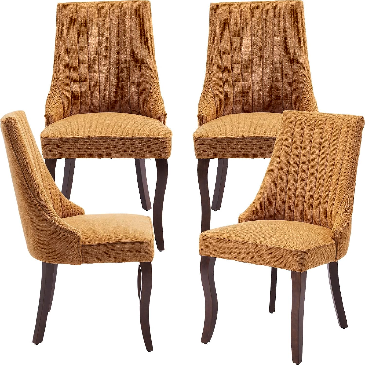 Modern Dining Chairs Set of 4, Mid Century Kitchen & Dining Room Chairs, Linen Upholstered Kitchen Chairs with Wood Legs, Sillas de Comedor, Easy Assembly, Yellow, 4 Pieces