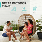 Best Choice Products Wicker Egg Chair, Oversized Indoor Outdoor Lounger for Patio, Backyard, Living Room w/ 4 Cushions, Steel Frame, 440lb Capacity - Black/Black