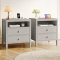 Huuger Grey Nightstand Set of 2, Night Stand with Charger Station, Bedside Table with 2 Drawers, Bed Side Tables for Bedroom, Modern Nightstands, Metal Knobs, Painted Surface