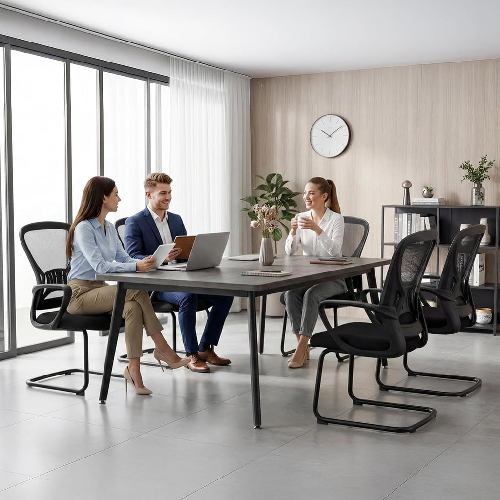 Office Desk Chair with Sled Base Set of 10,Mesh Conference Room Chairs No Wheels,Ergonomic Computer Chair with Lumbar Suppor,Office Guest Reception Waiting Room Chair,Black