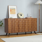 Modern Sideboard Buffet Cabinet with Scandinavian Fluted Door, 58'' Large Kitchen Storage Cabinet with Press Type Door, Accent Console Table for Dining Room Living Room (Walnut)
