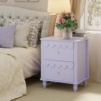 Purple Nightstand Side End Table with 2 Drawers, Modern Night Stand with Petal Pattern for Bedroom, Scalloped Bedside Night Tables with Solid Wood Legs