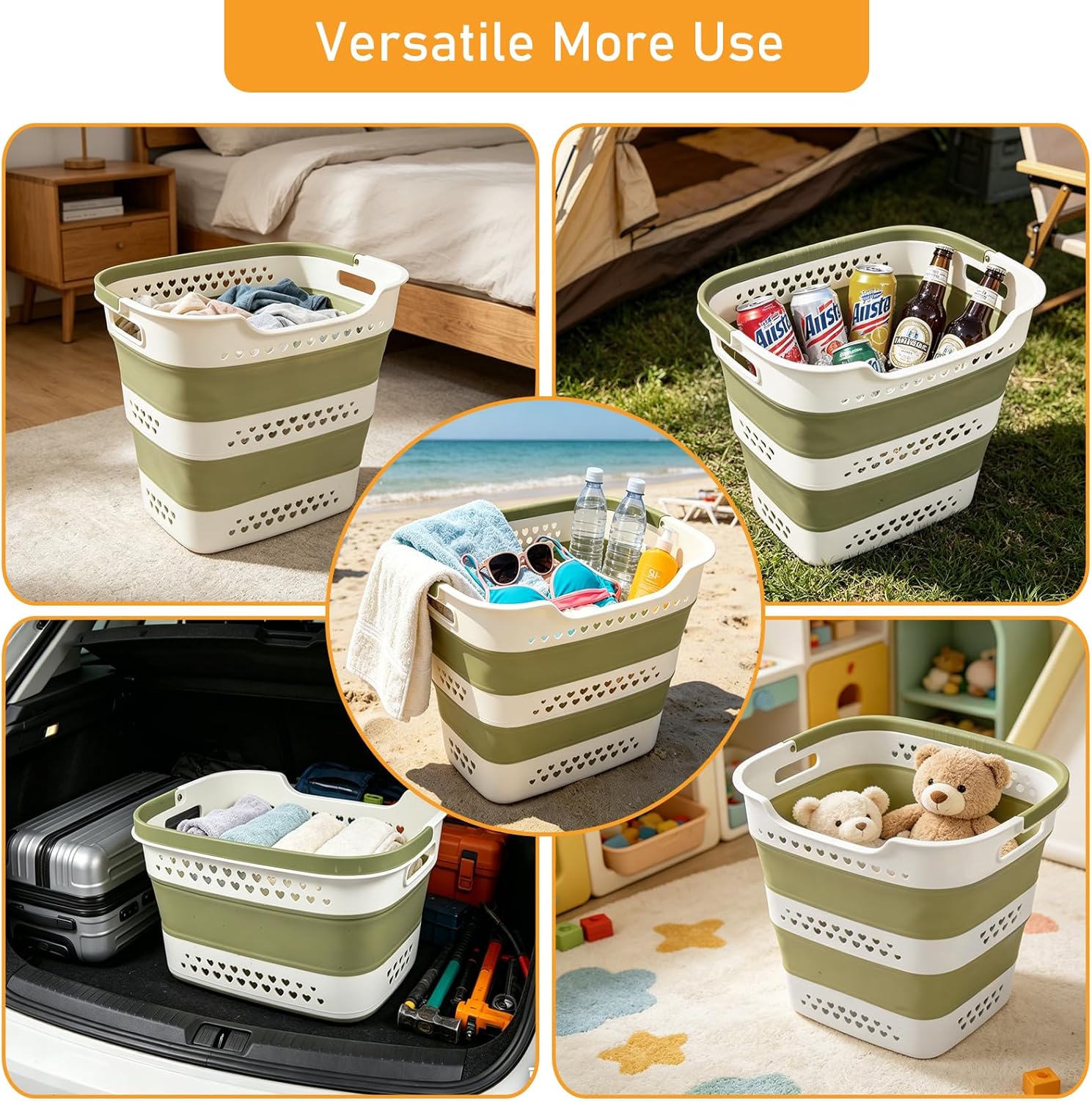 2 Pcs 42L/11.2 Gal Collapsible Laundry Basket - Foldable Plastic Pop Up Hamper with Handles, Space-Saving Storage Organizer for Wet & Dry Clothes, Ideal for Home, Dorm and Apartment Use Green