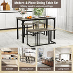 Giantex 4-Piece Dining Table Set for 4, Modern Kitchen Table and Chairs, Nesting Furniture Set with Bench & 2 Stools, Space-Saving Desk Set, Dinette Set for Small Place, Dining Room Restaurant (Grey)