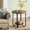 Tribesigns Round End Table with 2-Tier Storage Shelf, Industrial Side Table with Curved Metal Legs, Wood-Grain Accent Coffee Side Stand, Small Nightstand for Living Room, Bedroom, Office, Bathroom