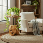 WELLAND Natural Edge Cedar Stump Side Table with Tree Root Base - Unique Handmade Wood Accent Table 14 W x 19" H