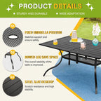 Incbruce Patio Dining Table, 60" x 36" Rectangle Metal Steel Slat Table, with 1.57" Umbrella Hole, for Backyards, Porches, Gardens or Poolside