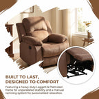 Manual Recliner Chair, Nursery Rocking Chair, Velvet Recliner Chair for Adults, Lazy Boy, Gaming Recliner wih Overstuffed Arms, Suitable for Home Theater, Living Room, Bedroom, Brown