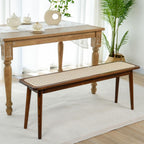Entryway Bench, Solid Wood Kitchen Dining Bench, Mid Century Modern End of Bed Bench with Rattan Woven Top for Bedroom, Dining Room, Entry Way, 39.37" L x 11.2" W x 17.7" H, Walnut