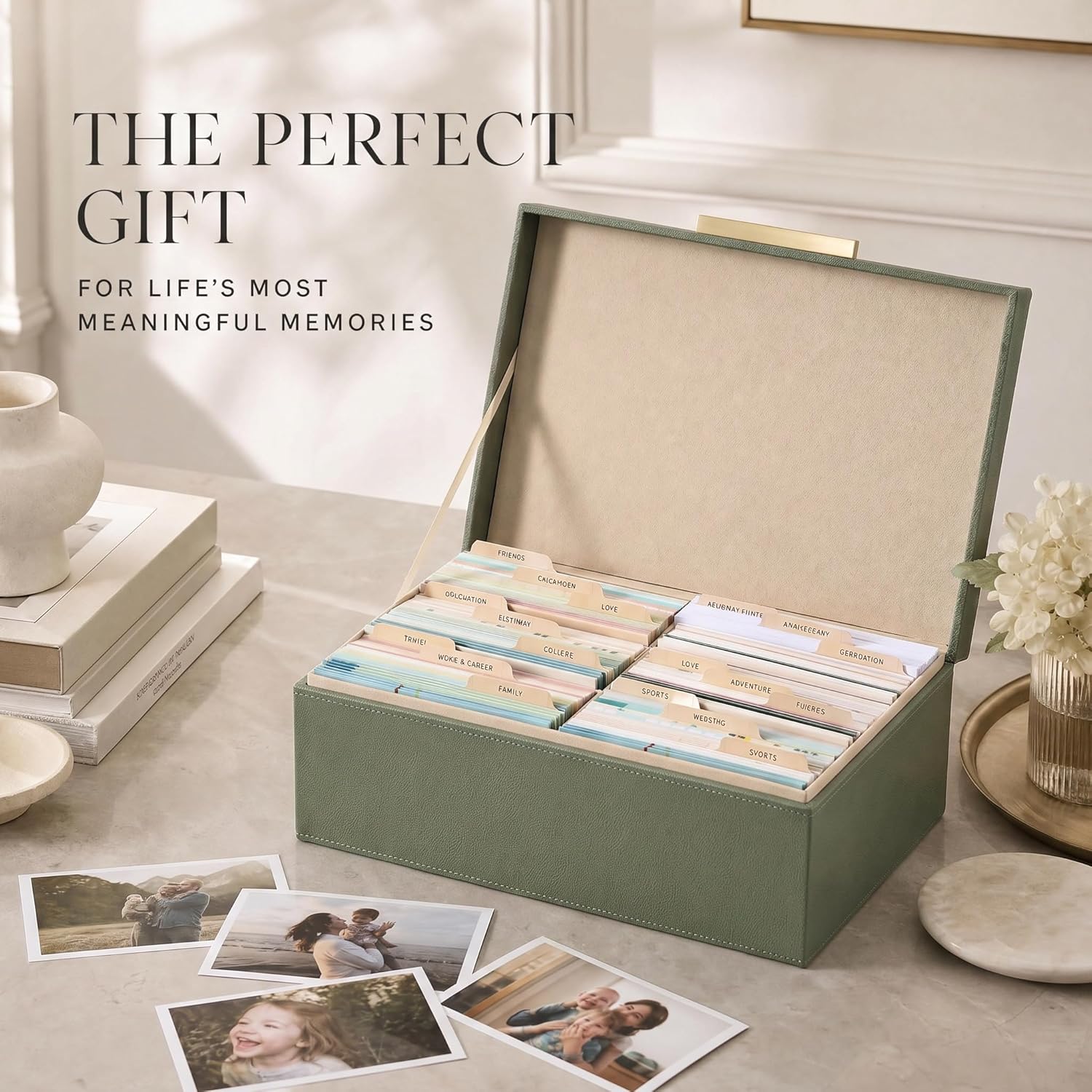 ZICOTO Decorative Photo Storage Box - Sturdy PU Leather Photo Organizer with Dividers is Perfect to Store Up to 1200 Pictures and 4x6 Photos - Portable Scrapbook Storage Containers with Lid