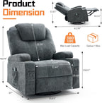 Korser Recliner Chair, 360° Manual Swivel Rocker Chair with Overstuffed Headrest, Rocking Chair with Massage and Heating, Lounge Chair with Cup Holders for Living Room, Bedroom, Nursery, RV, Chenille