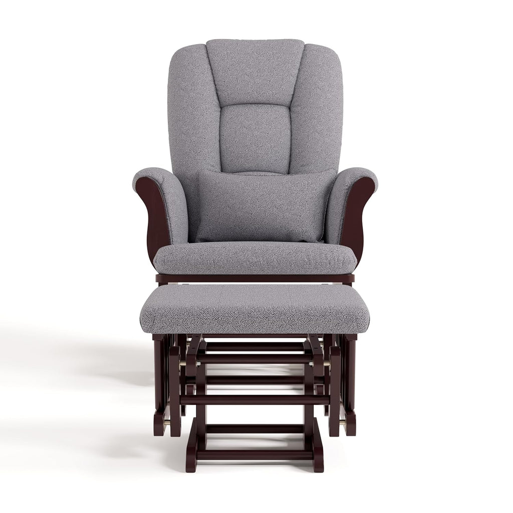 Storkcraft Tuscany Glider & Ottoman with Lumbar Pillow, Espresso/Gray Swirl