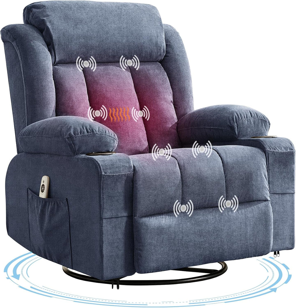 GarveeLife Rocking Recliner Chair for Nursery Glider Recliner with Cup Holder Swivel Rocker with Upholstered Deep Seat Comfy Single Sofa for Living Room Blue