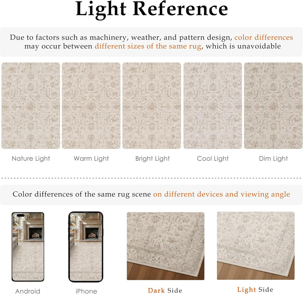 2x8 Beige Neutral Runner Rug for Kitchen Machine Washable Low Pile Carpet Vintage Accent Soft Non Slip Rug for Bathroom Decor Bedroom Nursery Indoor