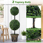 Goplus 3 FT Artificial Boxwood Topiary Tree, Sun-Protective Double Ball Faux Potted Plants, Greenery Indoor Outdoor Fake Plants Shrubs for Entryway Home Office Front Porch Decor (1)
