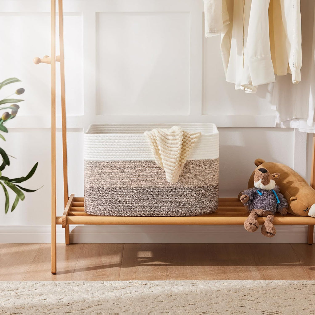 Artfeel Blanket Basket,Rectangle Woven Baskets for Storage,65L Laundry Basket for Decorative Nursery Blanket,Toys,Dirty Clothes and Magazine in Shelves,Baby Room,and Living Room