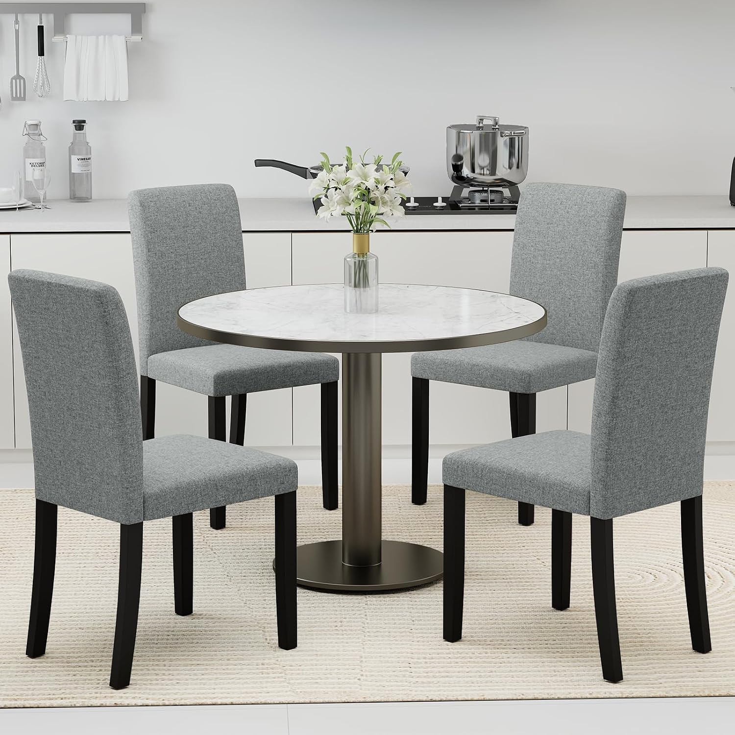Giantex Upholstered Dining Chairs Set of 4, Mid-Century Modern Fabric Parson Chair w/Rubber Wood Legs, Thick Padded Seat, High Back, Armless Kitchen Side Chairs for Living Dining Room Restaurant