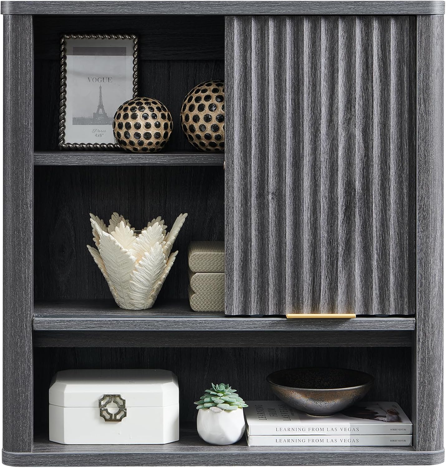 RedLemon Bathroom Wall Cabinet with Fluted Sliding Door, Modern Medicine Cabinet with Adjustable Shelf, Curved Profile Wall Mounted Storage Organizer, Dark Alder