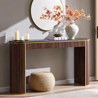OKD Modern Fluted Console Table, 63" Long Narrow Entryway & Sofa Tables for Hallway, Tall Accent Table Behind Couch for Foyer Living Room, Dark Walnut