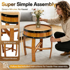 2026 New Rustic Whiskey Barrel Table - 22.2"x24" Solid Oak Round Coffee End | Handcrafted Wine Barrel & Whiskey Side Table for Living Room Bar