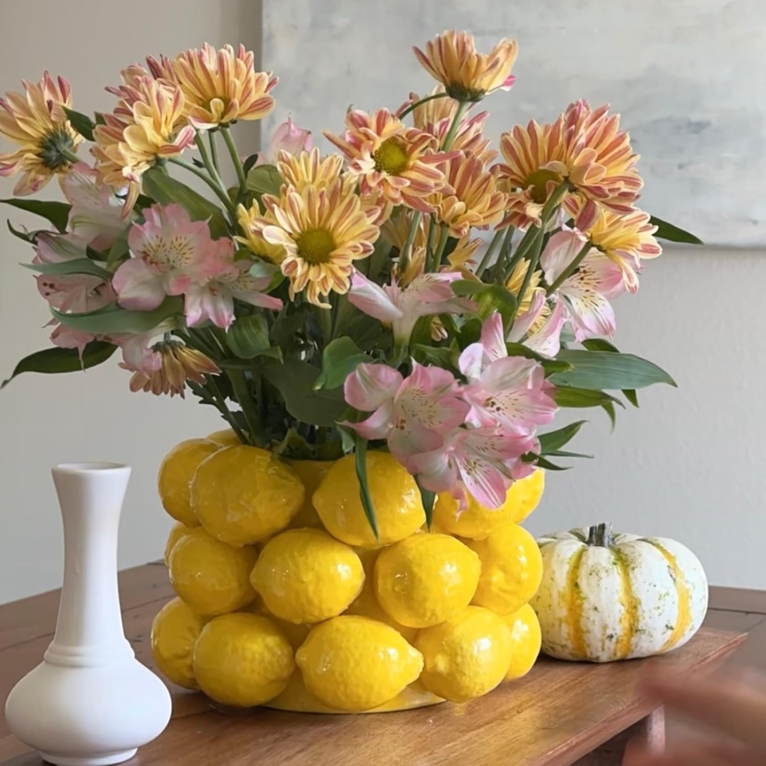 Lemon Vase -Cheery Yellow Ceramic French/Mediterranean Style Unique Vase with 3D Lemon Design- Lemon Kitchen Decor - Lemon Themed Housewarming Gift for her
