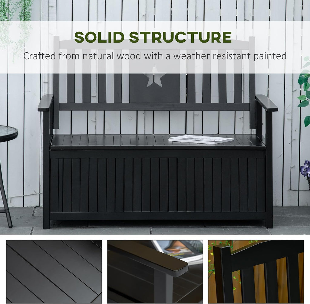 Outdoor Storage Bench, 43 Gallon Deck Box with Armrests, Outdoor Storage Box for Patio Furniture Cushions and GTools, Black