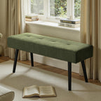 Comfy to go Entryway Bench - Green Bench for Bedroom, Modern Ottoman End of Bed, Corduroy Padded Benches for Living Room, Foyer, Mudroom, Hallway - 39" L x 14" W x 17" H