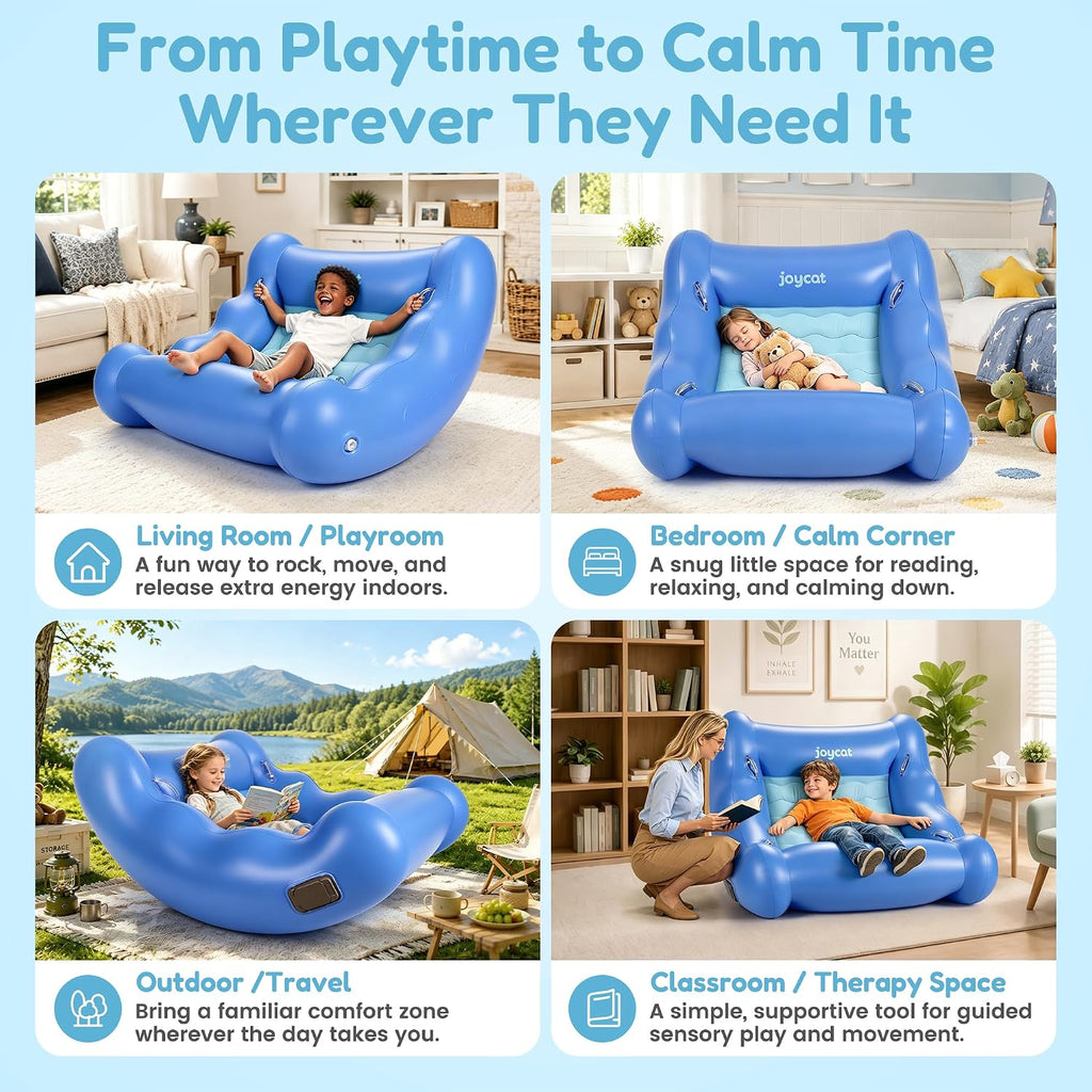 JoyCat Inflatable Sensory Rocking Chair for Kids, Calming Sensory Seat | Inflatable sensory chair positioned for kids' calm corners and flexible seating; verify size and included pump before launch.