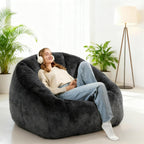 Giant Bean Bag Chair for Adults and Kids, Oversized BeanBag Couch Filler with Memory Foam, Faux Fur Shell-Shaped Boneless Chair for Reading, Stuffed Big Accent Sofa Living Room, Black