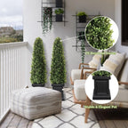 3.5ft Boxwood Outdoor Topiary Set of 2, Tall All Year Green Fake Plant Topiary Trees Artificial Outdoor Porch Trees with Sturdy Pot for Outdoor Indoor (Square)