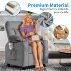 Kids Recliner, Toddlers Kids Recliner Chair with Cup Holder, Ergonomic Adjustable Velvet Lounge Chair with Footrest & Side Pockets, Toddlers Baby Sofa for Boys Girls Bedroom (Gray)