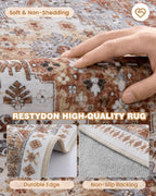 Runner Rug 2x8 Runners for Hallways Non Slip Washable, Vintage Hallway Runner Rugs for Living Room, Low Pile Soft Hallway Rug for Kitchen Bedroom Laundry Room Rug(Orange,2'x8')