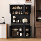 Pantry Storage Cabinet with Charging Station, Kitchen Storage with Adjustable Shelves, Food Pantry Cabinet with Coffee Bar Storage, Modern Kitchen Cupboard for Dining Room, Living Room, Black
