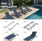 Kingdura Chaise Lounge Chairs Set of 2 for Pool, Aluminum Outdoor Lounge Chairs with 5 Positions Recliner, Lightweight Pool Lounger Lounge Chairs for Outside Patio Deck Poolside (Navy Blue, 2 Chair)
