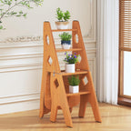 Folding Library Ladder Chair, 4 Tier Portable Step Stool Chair, Lightweight 3-in-1 Stepladders Display Stand, Library Steps Bookshelf Plant Stand for Storage and Decoration