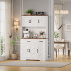 Pantry Cabinet with Charging Station,71'' Kitchen Pantry Cabinet with Microwave Shelf,Farmhouse Kitchen Hutch with Drawers,Door Shelves,Adjustable Shelves,for Dining Room,Living Room,White