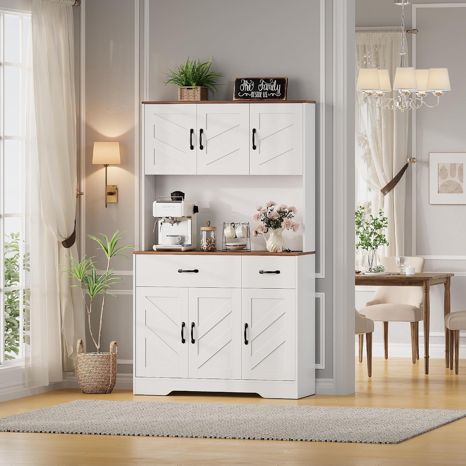Pantry Cabinet with Charging Station,71'' Kitchen Pantry Cabinet with Microwave Shelf,Farmhouse Kitchen Hutch with Drawers,Door Shelves,Adjustable Shelves,for Dining Room,Living Room,White