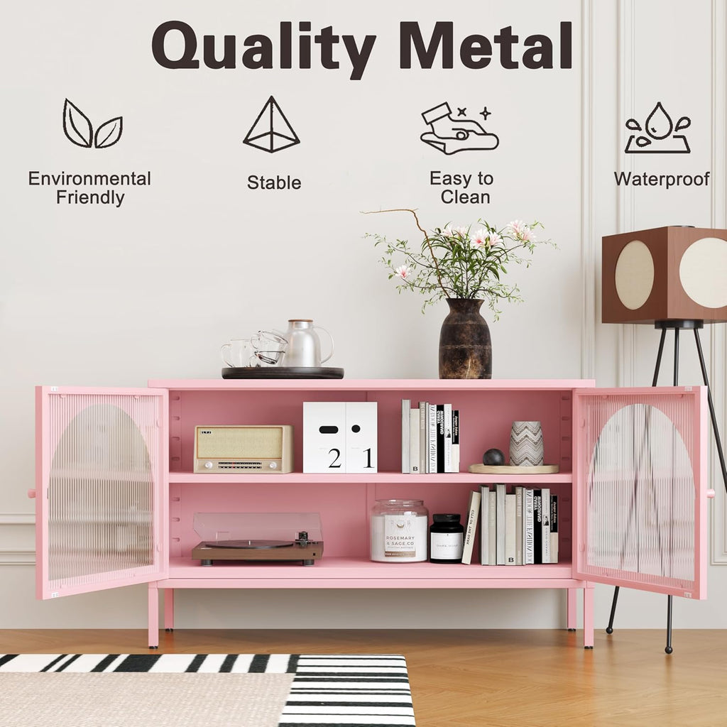 Metal Storage Cabinet with Doors and Shelves,2 Door TV Stand,Accent Cabinet,Metal Locker&Sideboard Buffet Cabinet&Bookshelf&Cupboard for Home,Office,Living Room