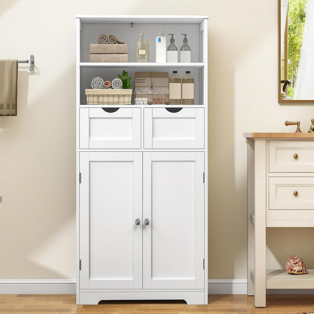 Iwell Tall Bathroom Cabinet, Storage Cabinet with Adjustable Shelves, Bathroom Storage Cabinet for Living Room, Dining Room, Entryway, White