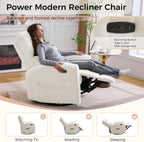 Power Swivel Rocker Recliner, Swivel Glider Nursery Electric Recliner Chair with Lumbar Support, Upholstered Rocking Recling Chairs for Adults Nursery, Living Room, Bedroom, Chenille White