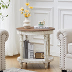 BERRYMERRY 23.6" French Country Two Tone Round End Table,Chipped White Vintage 2 Tier Side Table for Living Room Small Space,Easy Assembly (White 1 PC)