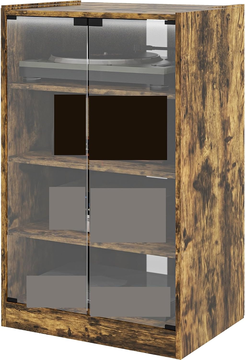 Retro Media Cabinet with 4-Tier Stereo, Modern Audio Video Media Stand with Adjustable Shelves,for Kitchen Home